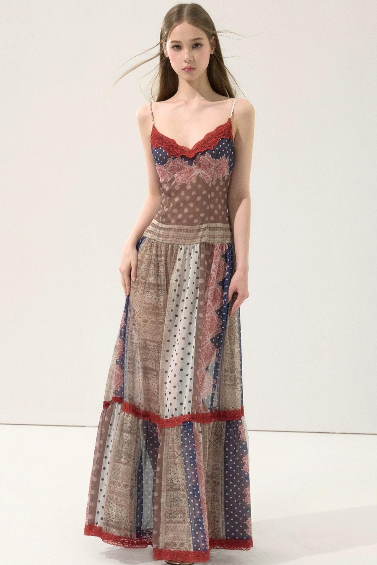 Retro Print Patchwork Dress