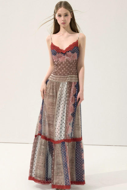 Retro Print Patchwork Dress