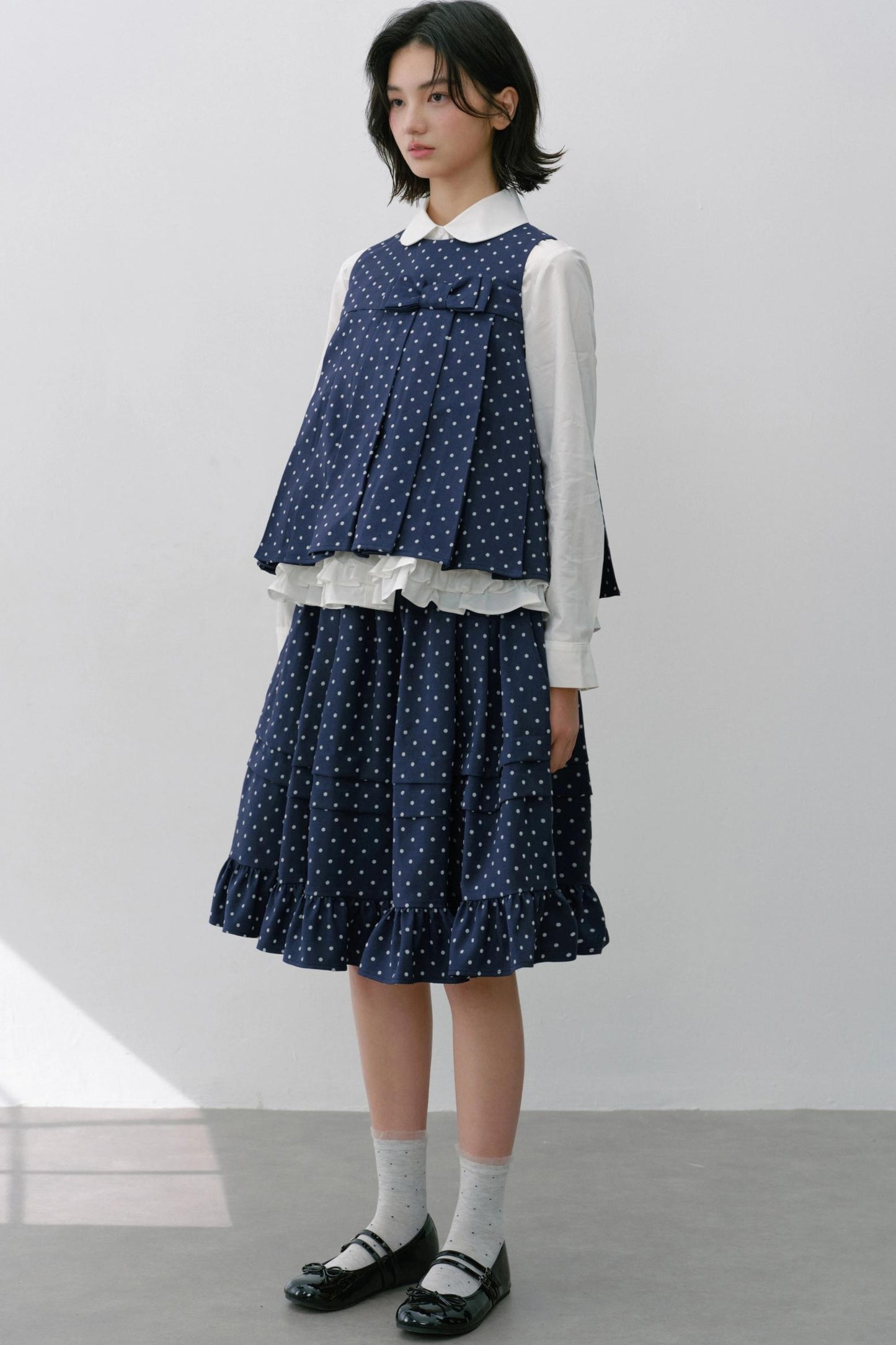 Navy Polka Dot Puffy Skirt Set-Up