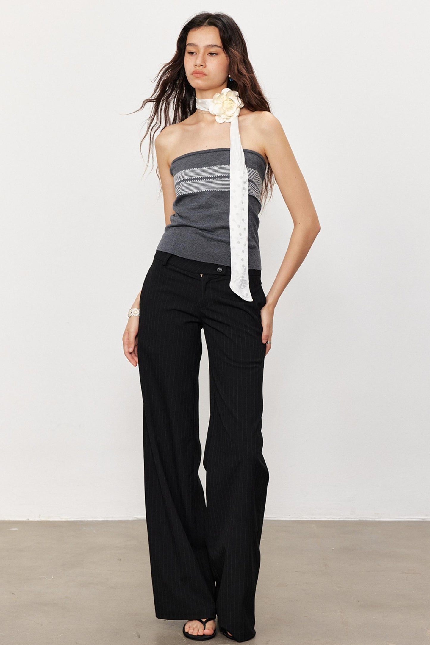 French Design Suspender Bandeau Slim Knit Top