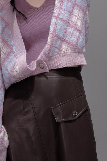 Rich and Crafty Brown Slit Leather Skirt