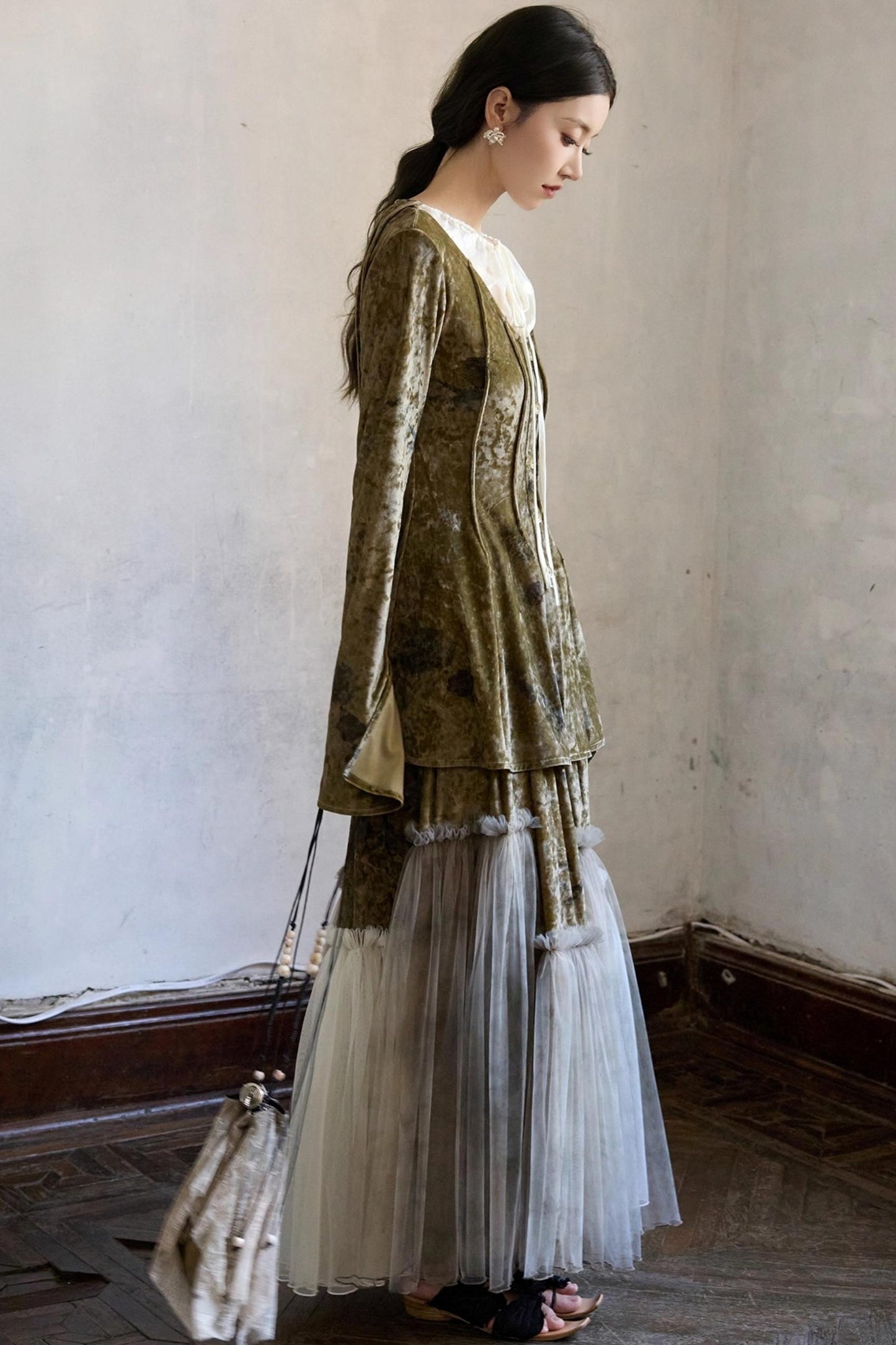 Velvet Mesh Patchwork Skirt