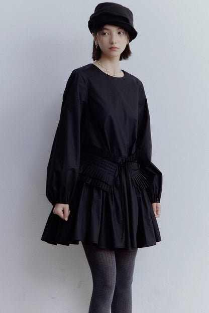 Elegant Black Pleated Doll Dress