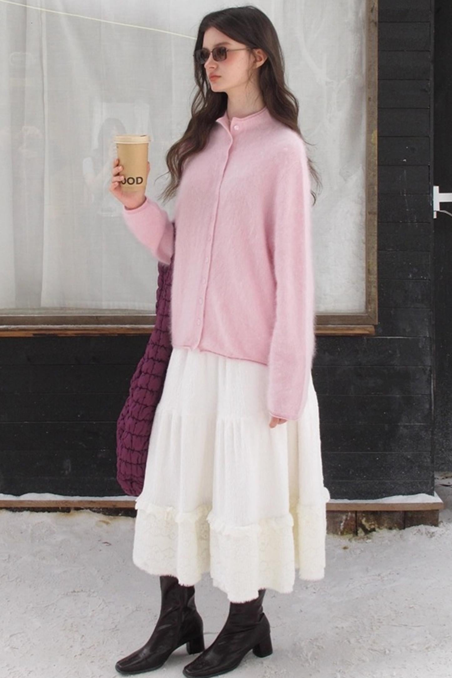 Elf White Wool Cashmere Cardigan Set-Up