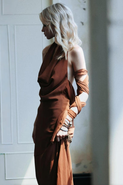 Caramel Swing Halter Dress