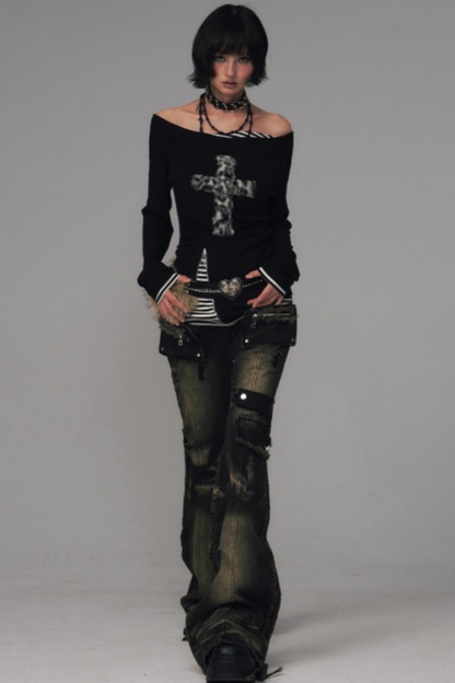 Retro Washed Flared Denim Pants