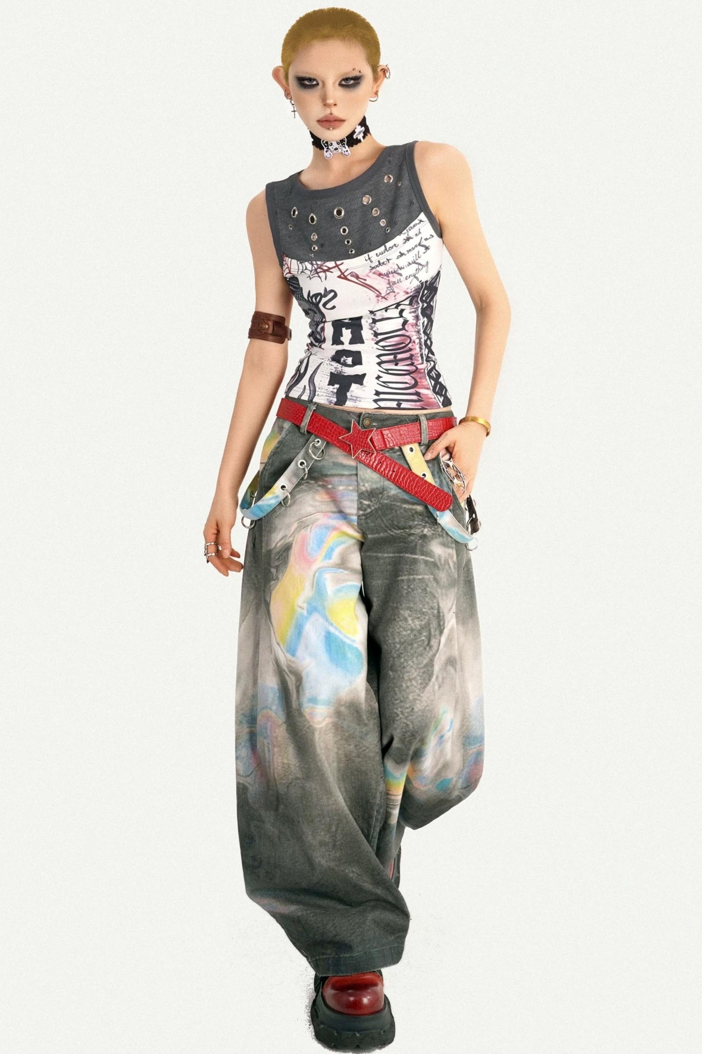 Graffiti Print Patchwork Top