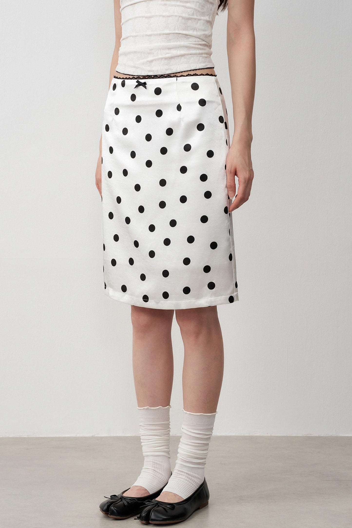 High-Support Satin Polka Dot Midi Skirt