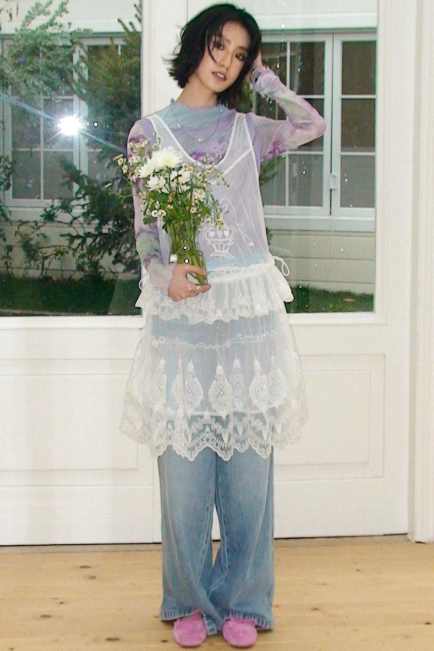 Veil Embroidery Lace Cover Up Dress