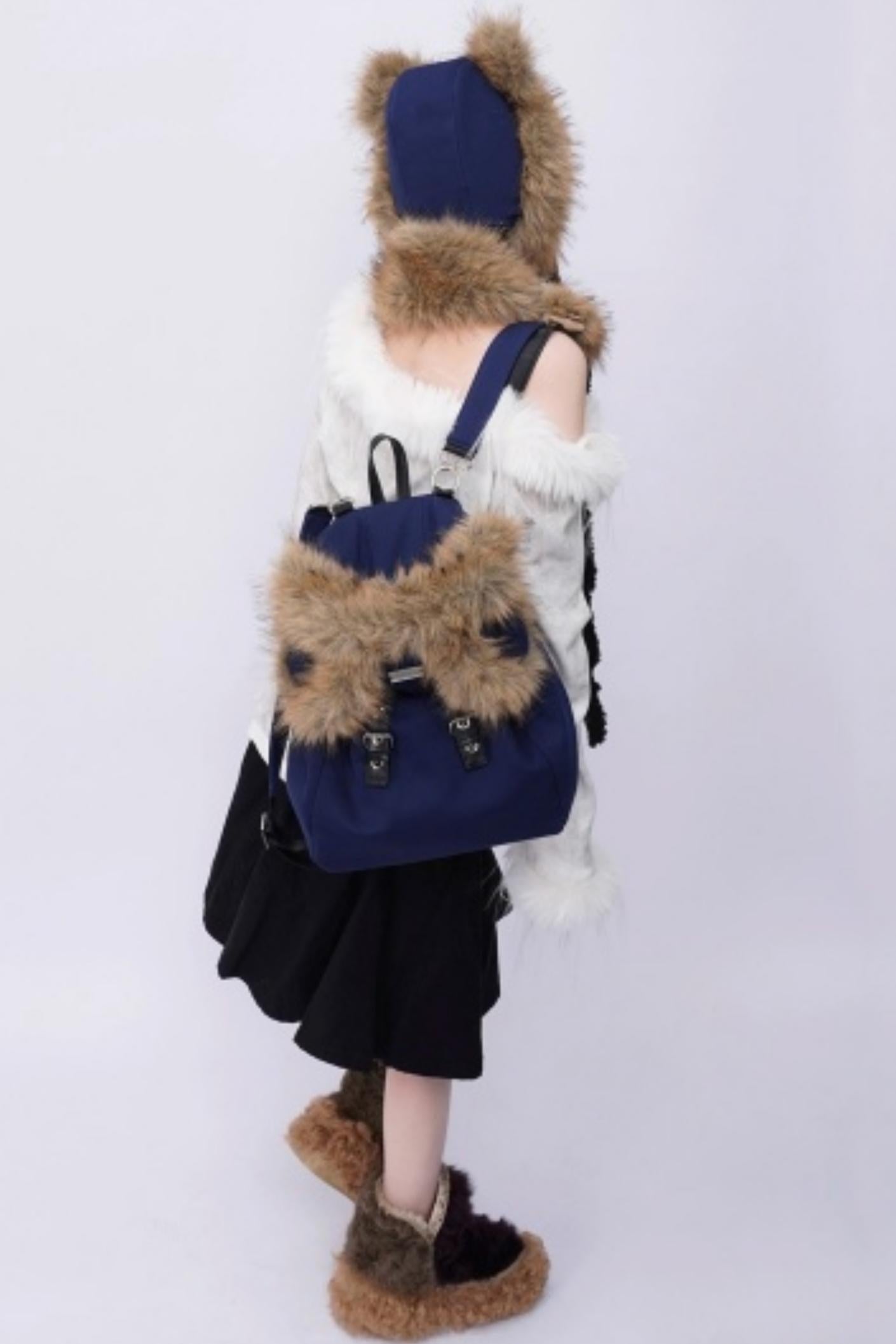 Furry Bear Crossbody Backpack
