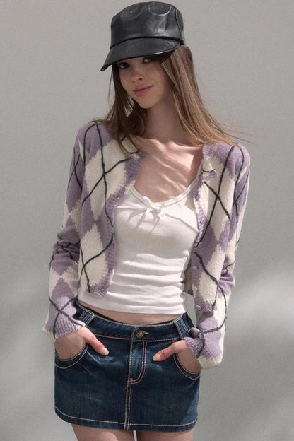 Retro Quilted Knit Sweater