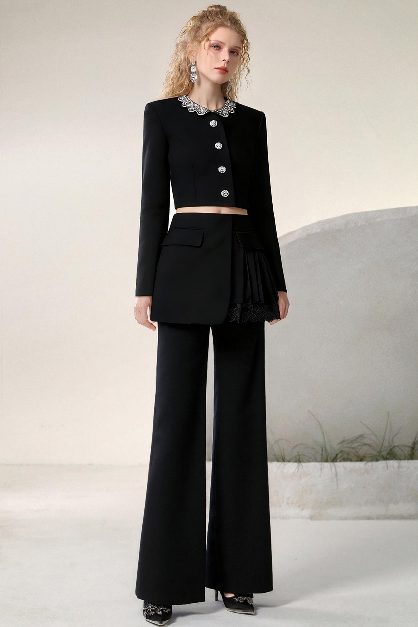 Diamond Spliced Suit Trousers Set-Up