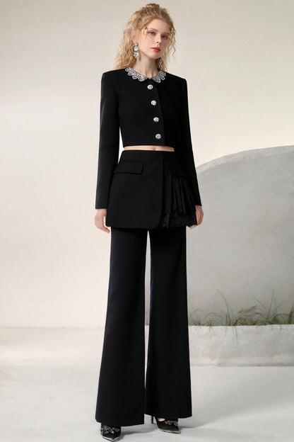 Diamond Spliced Suit Trousers Set-Up