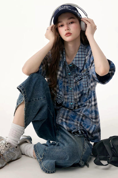 Blue Plaid Short Sleeve Shirt