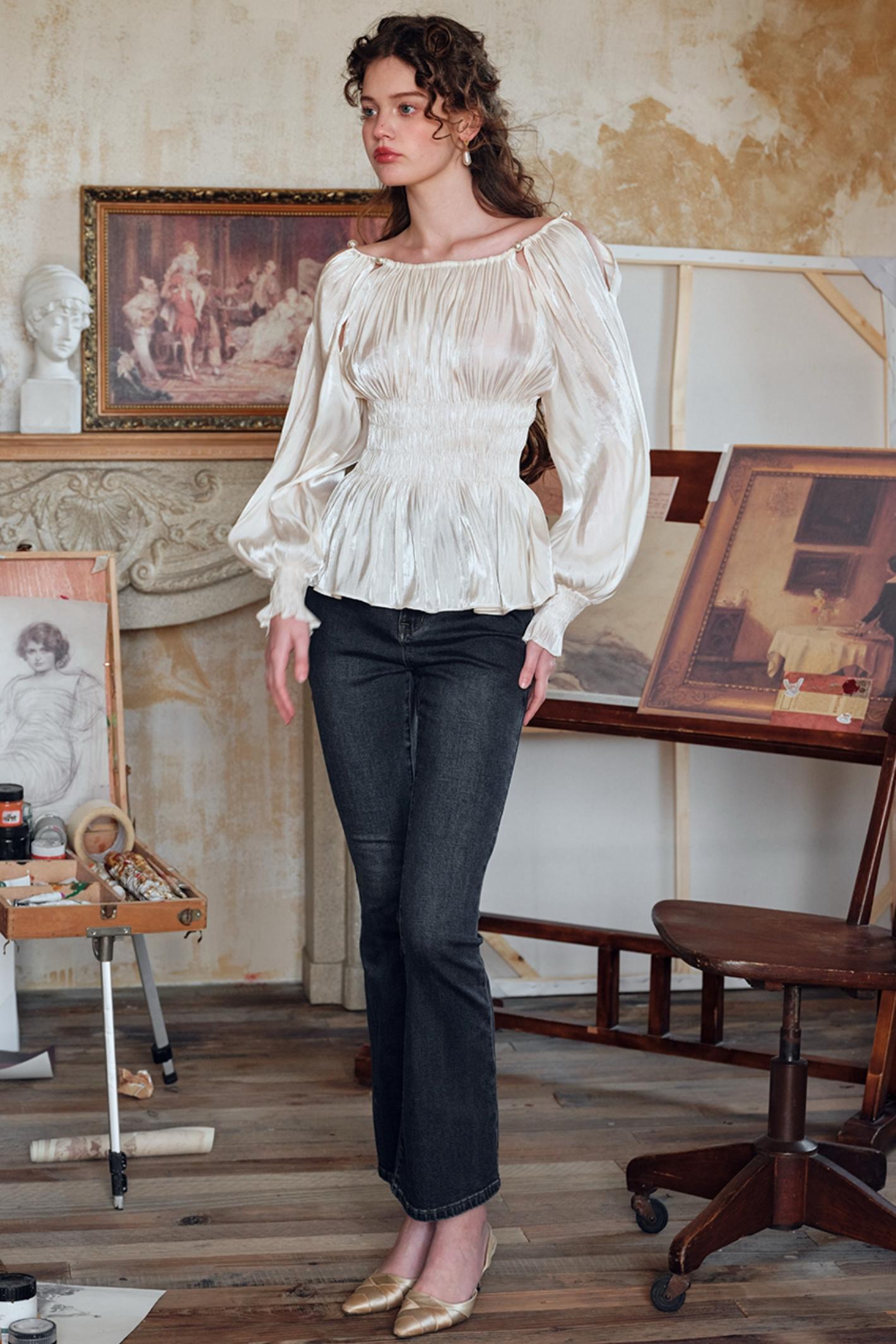 Satin Slim Fit Vintage Skirt Shirt Set-Up