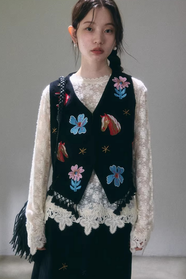 Starry Night Embroidered Vest Set-Up