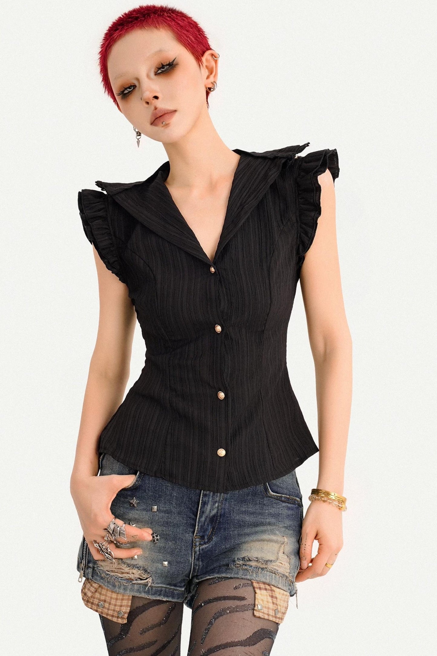 Gothic Black Ruffled Blouse