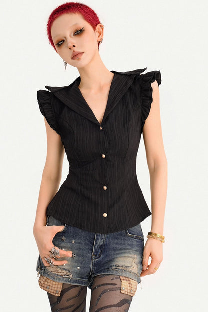 Gothic Black Ruffled Blouse