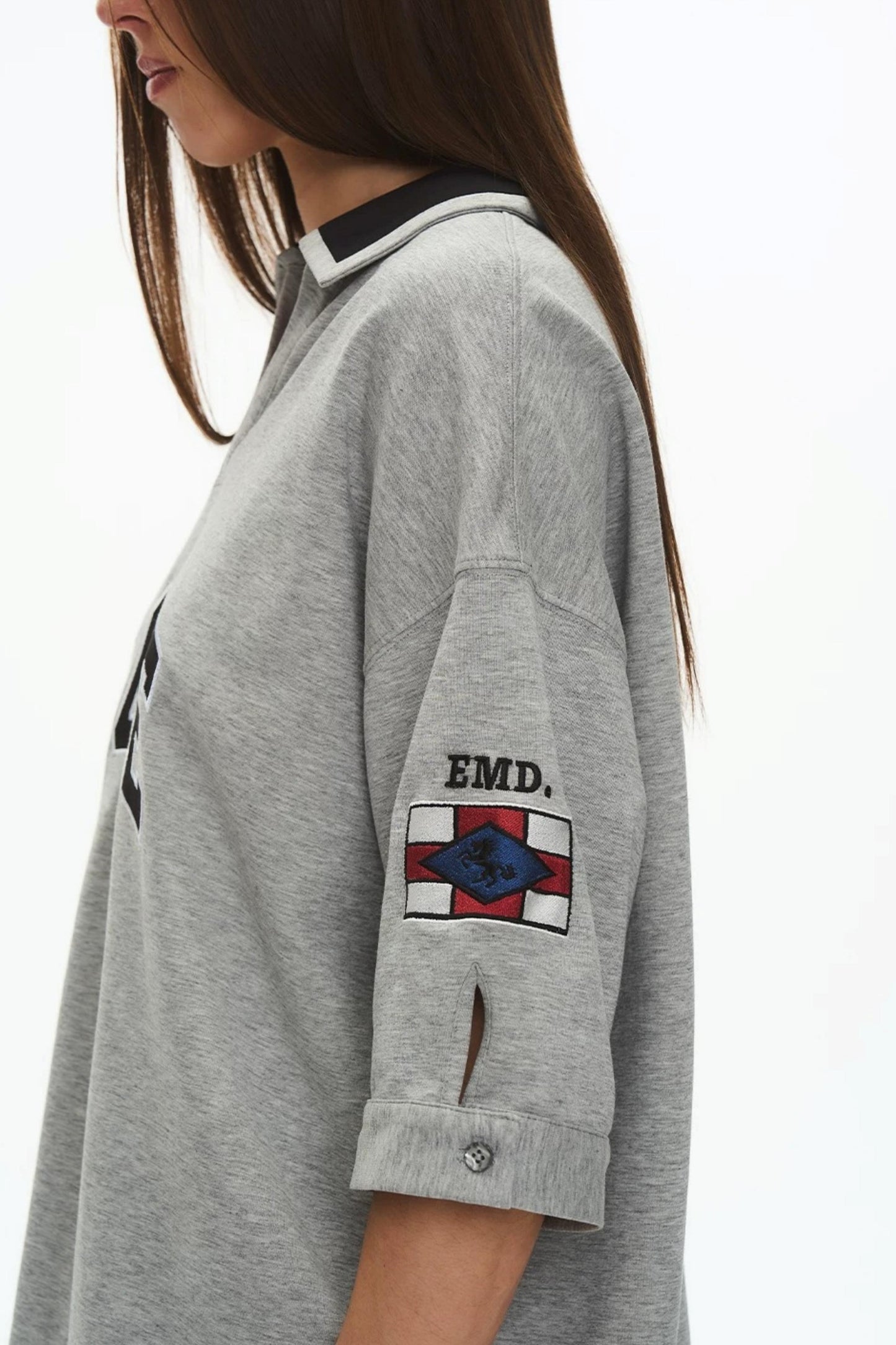 Retro Color-Block Letter Embroidered T-Shirt
