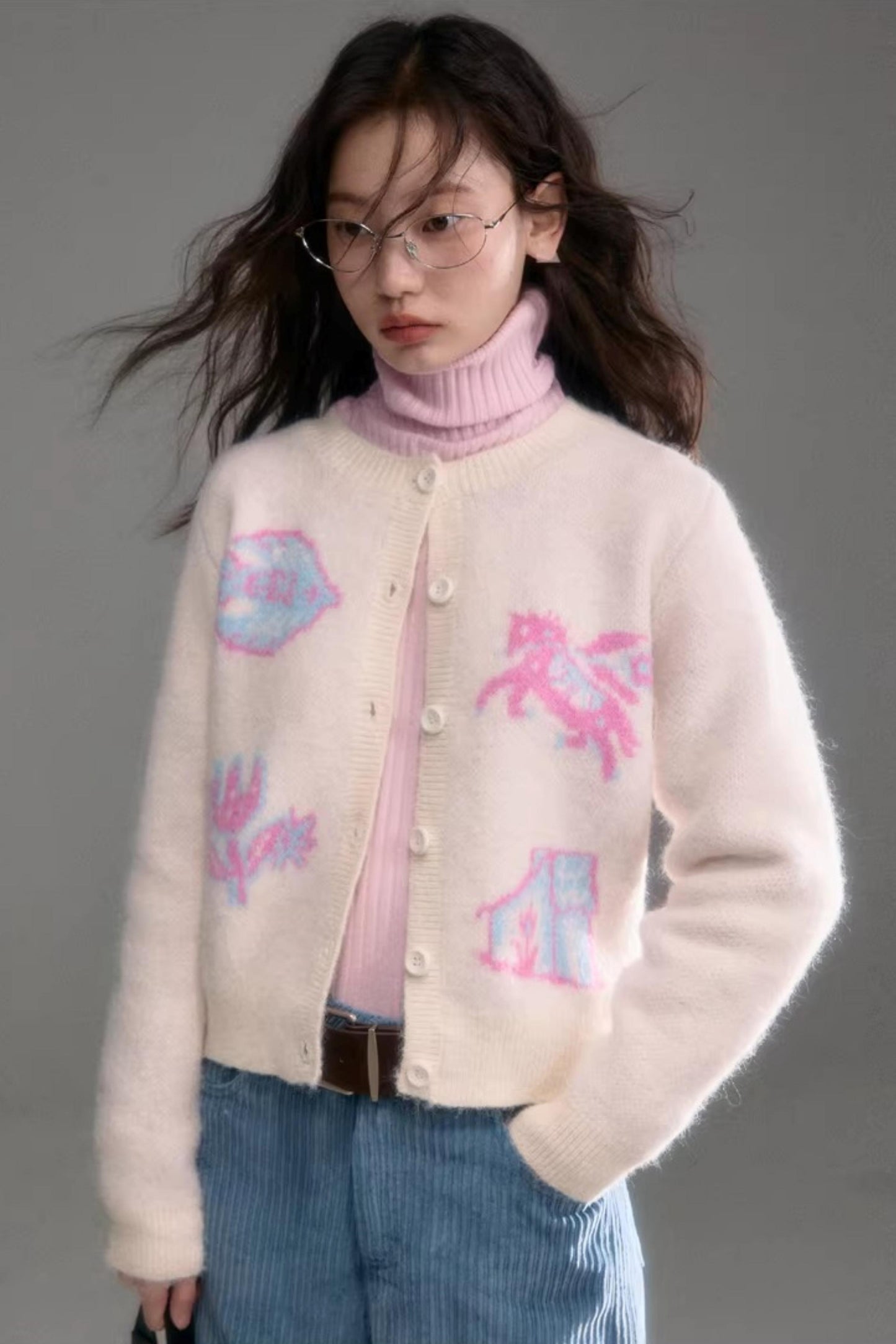 Color-Blocked Wool Blend Cardigan