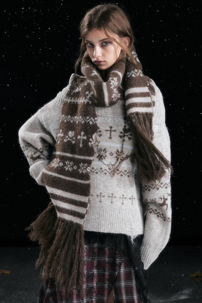 Fair Isle Wave Jacquard Scarf