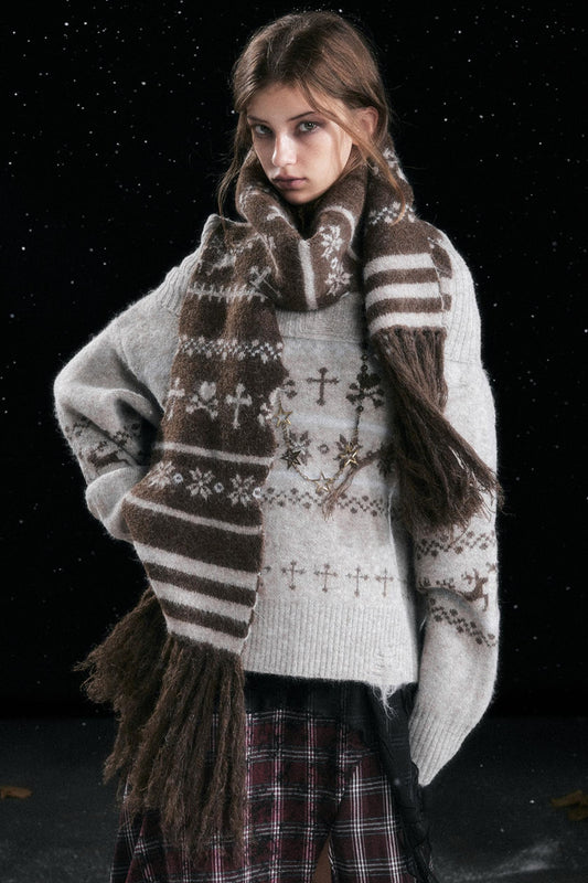 Fair Isle Wave Jacquard Scarf