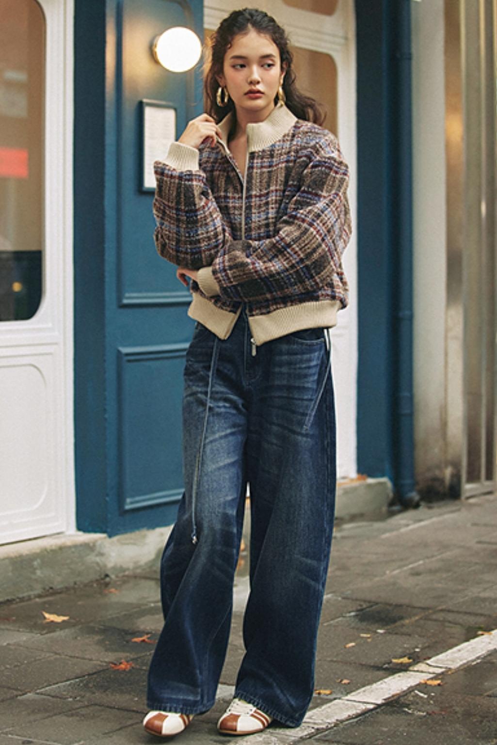 American Retro Plaid Wool Coat