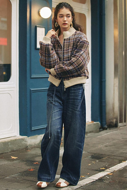 American Retro Plaid Wool Coat