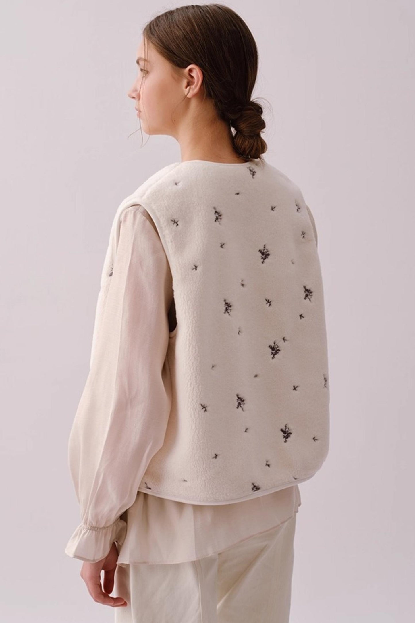 Reversible Floral Embroidered Vest Jacket