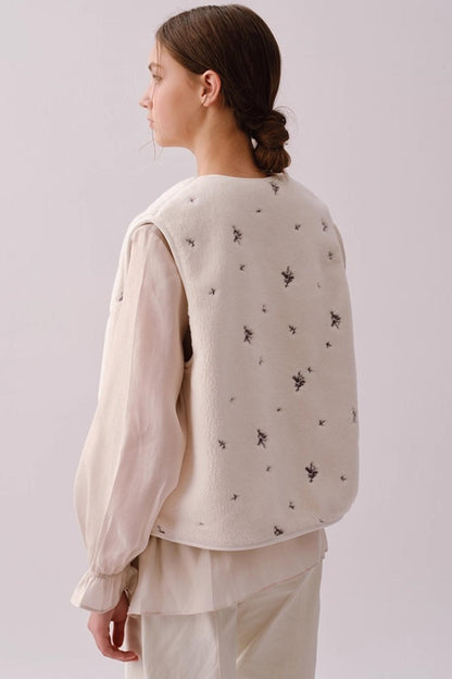 Reversible Floral Embroidered Vest Jacket