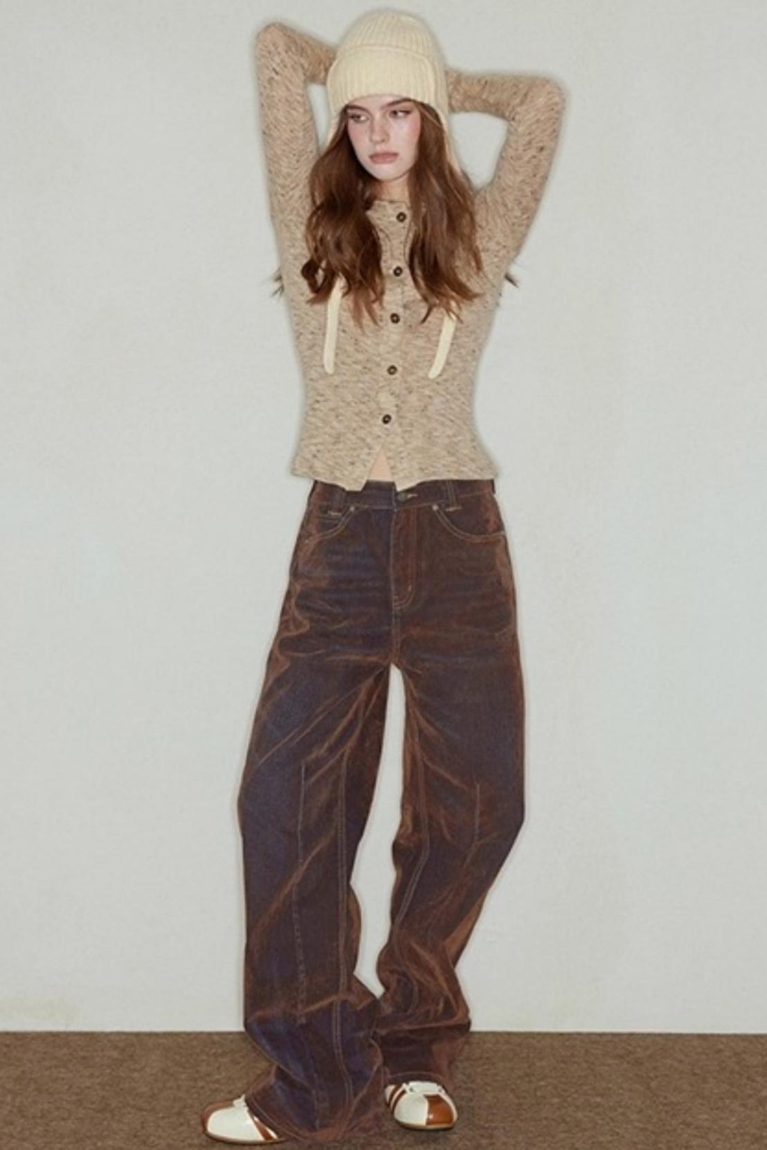 Heavy Washed Vintage Straight Jeans