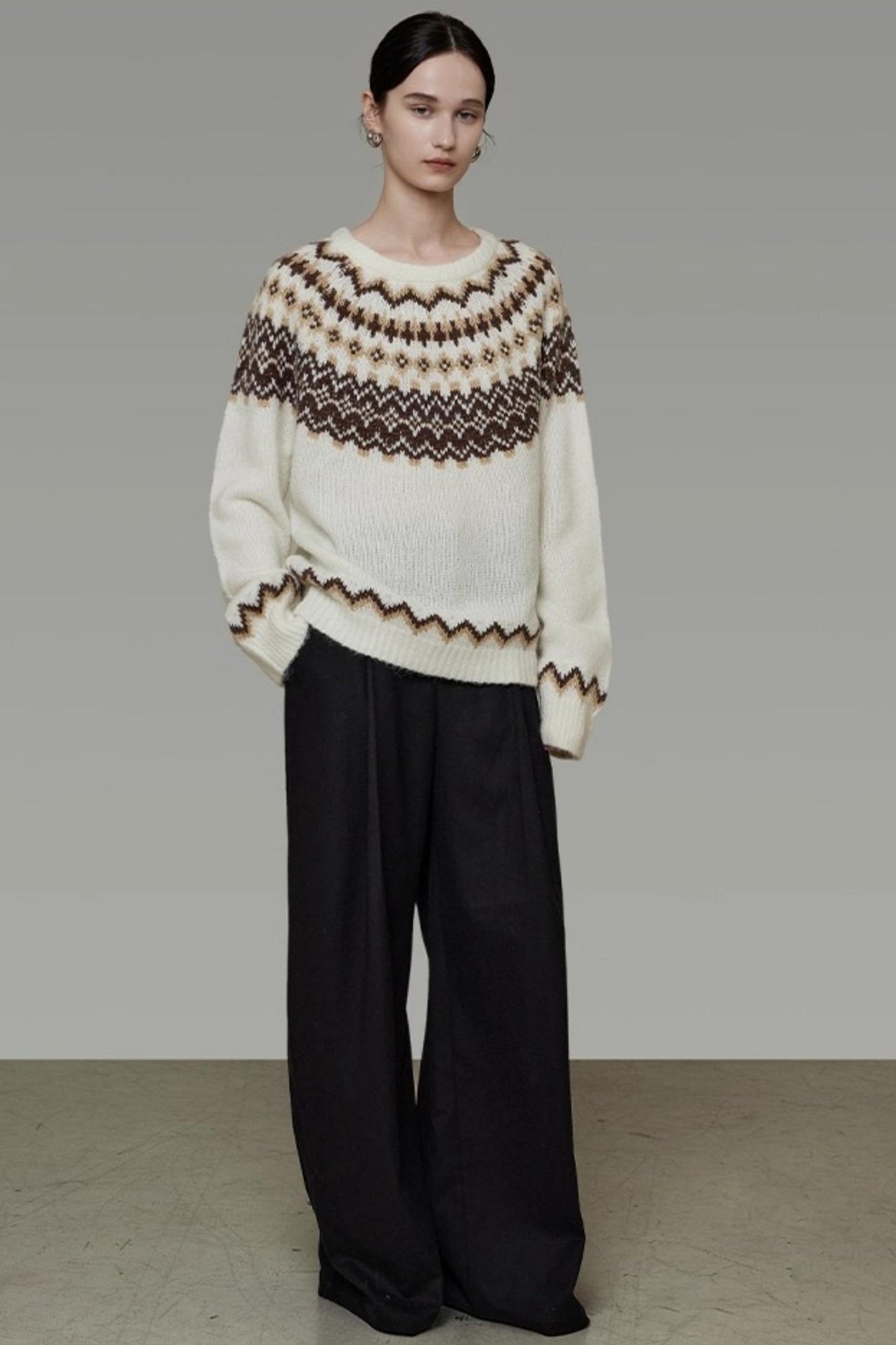 Retro Color-Block Jacquard Sweater