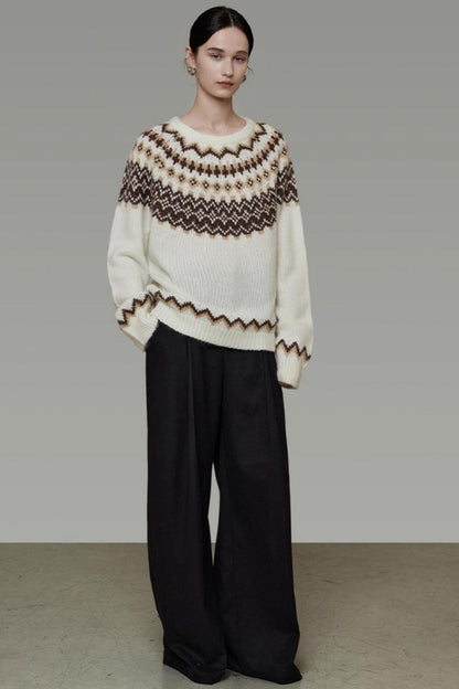 Retro Color-Block Jacquard Sweater