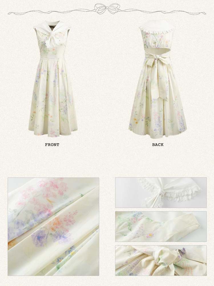 Frills Sailor Collar Floral Sleeveless Dress