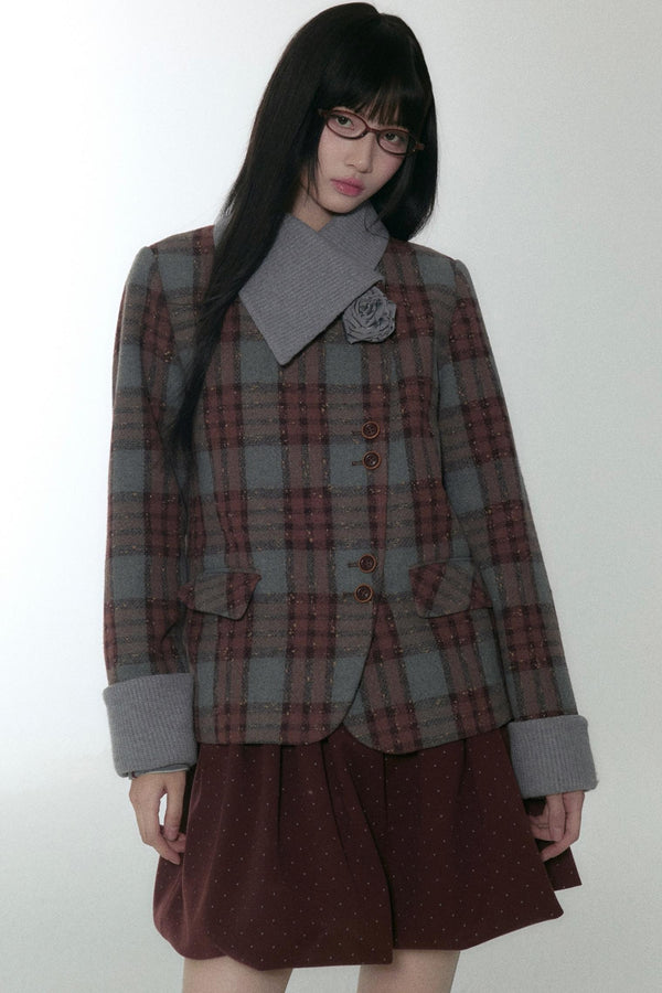 Red Gray Tweed Suit Jacket