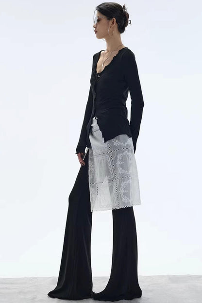 Lyocell Ruffled Long Sleeve Cardigan