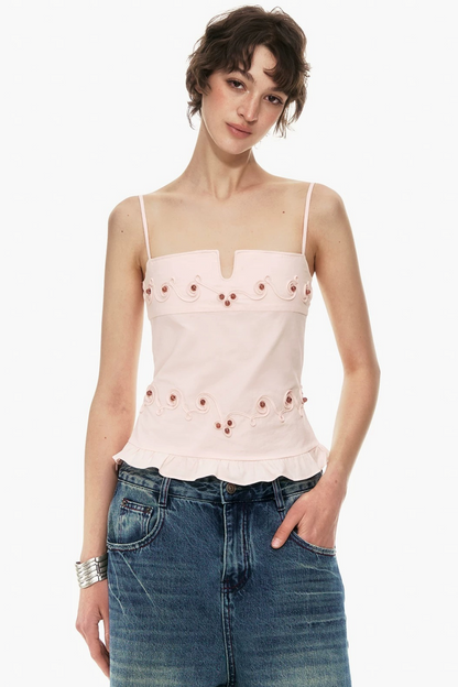 Embroidered Cotton Ruffled Top