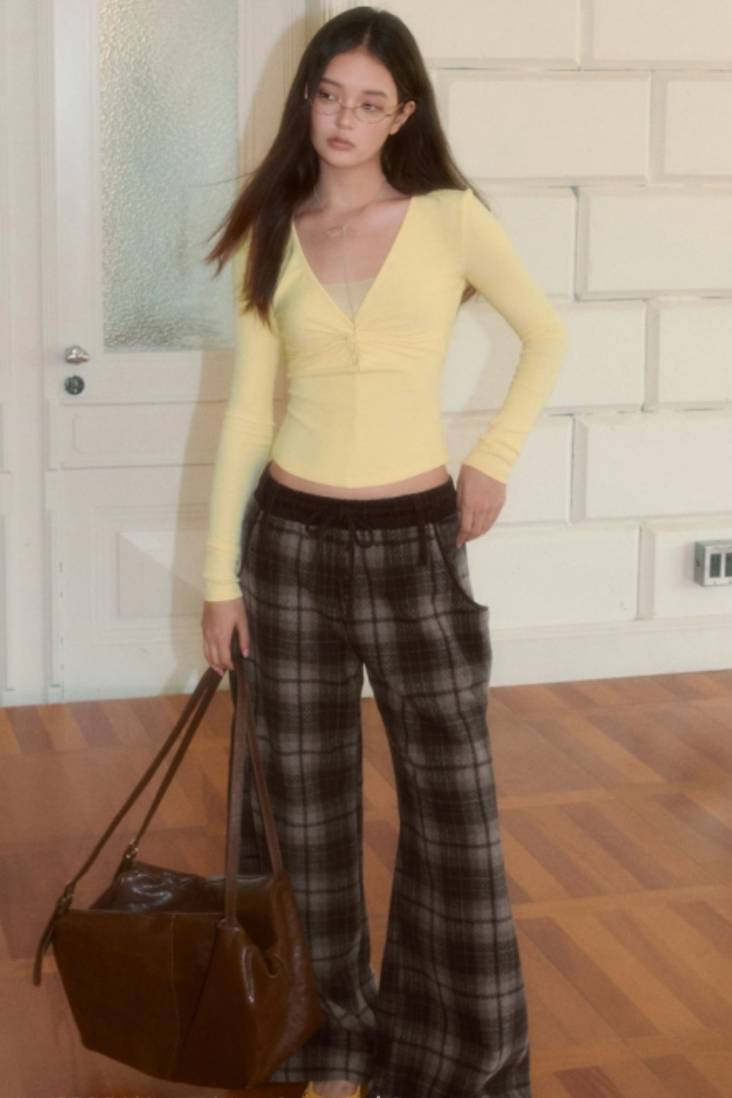 Retro Loose Straight Plaid Trousers