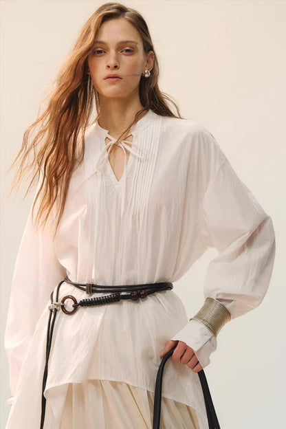 White Fluff Pleated Shirt