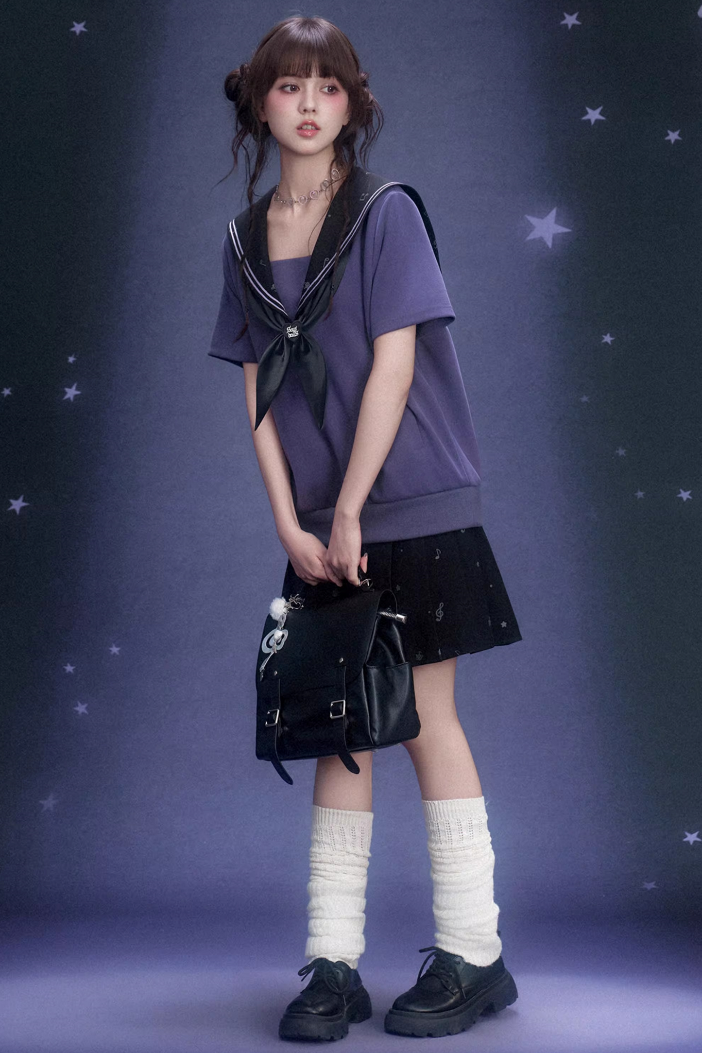 Deep Purple Sailor Collar Dress