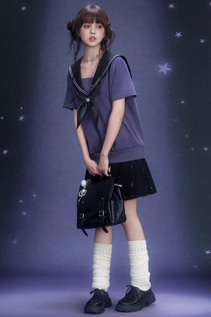 Deep Purple Sailor Collar Dress