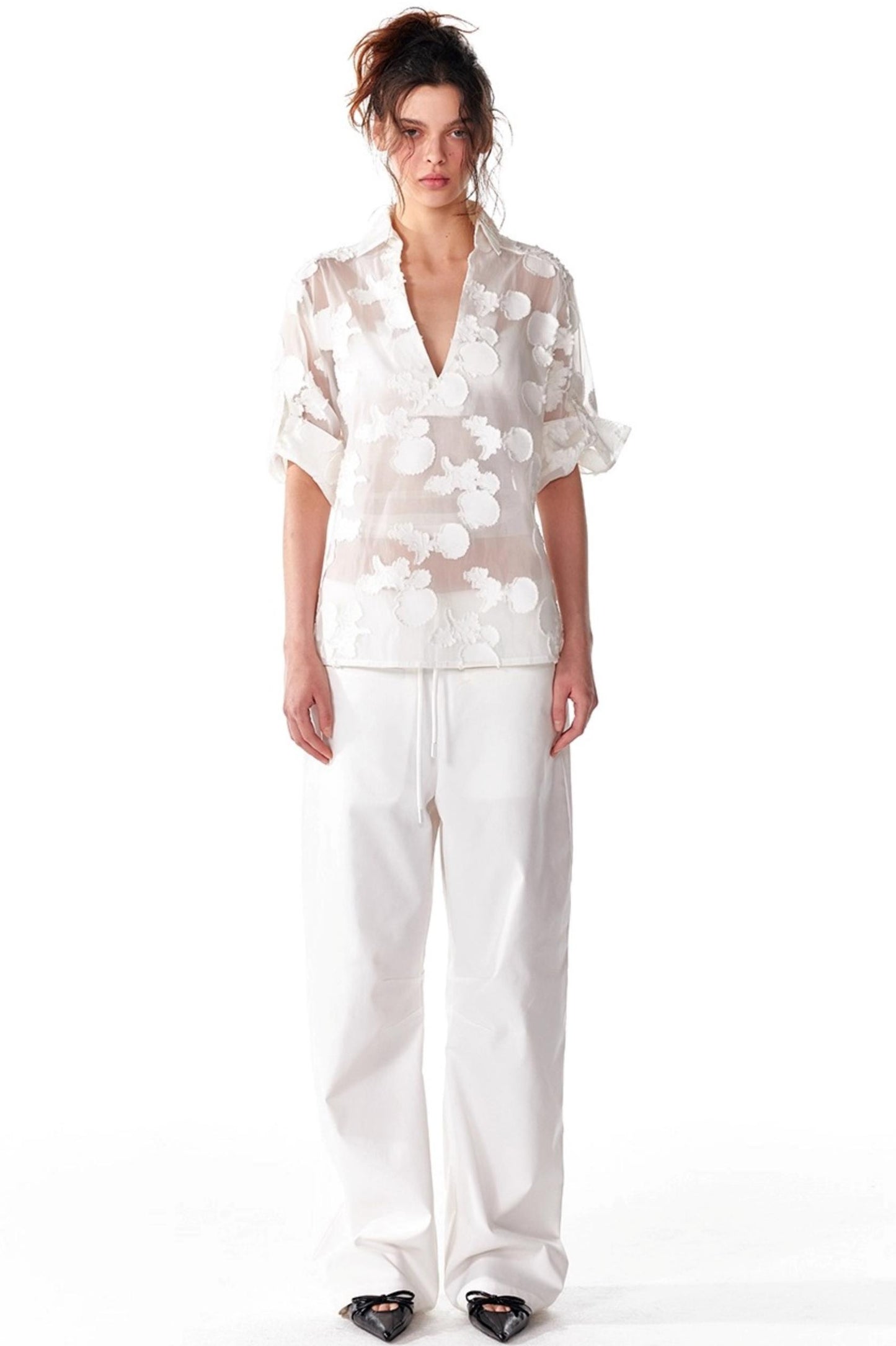 Organza V-Neck Pullover Top