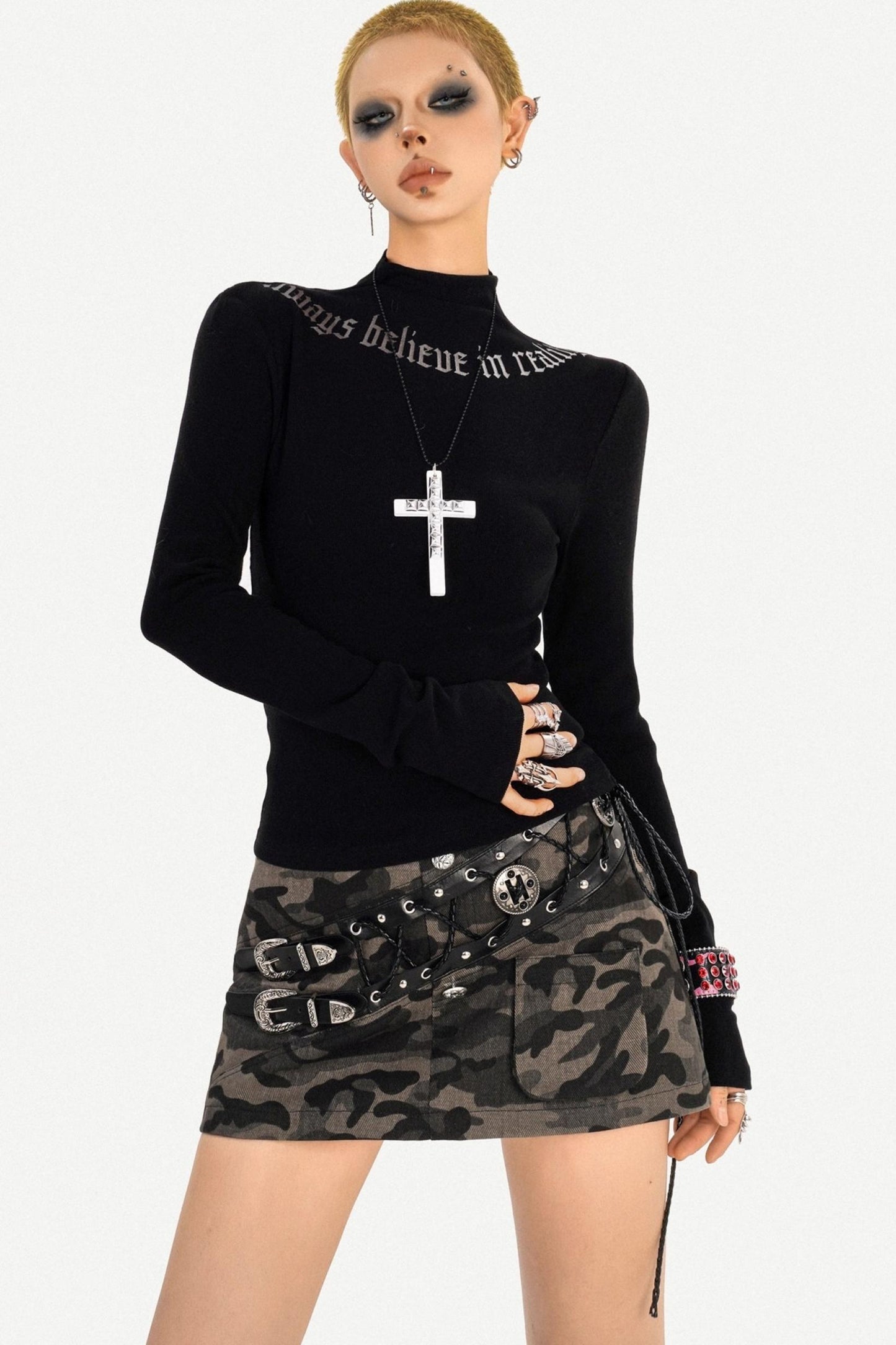 Camouflage Strap Bodycon Skirt