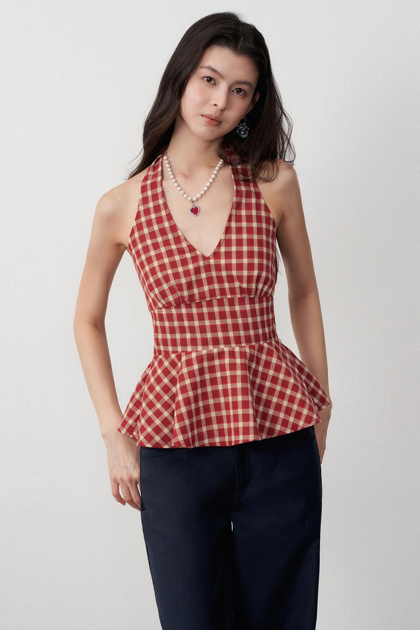 Resort Plaid V-Neck Halter Camisole