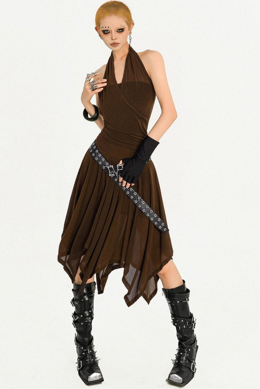 Vintage Coffee High-End Halterneck Dress