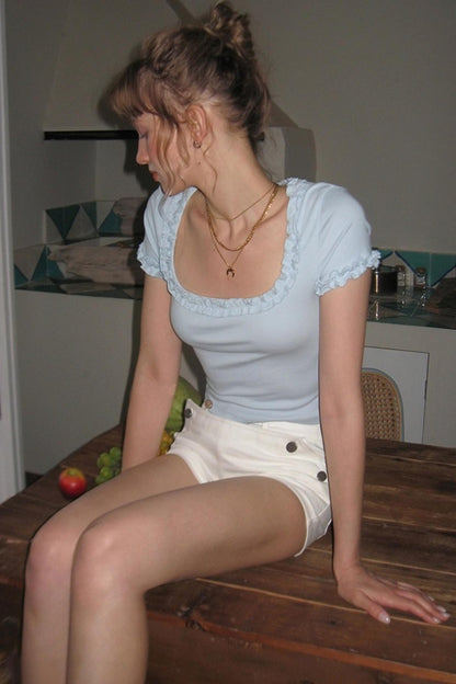 Blue Lace Short Sleeve Top