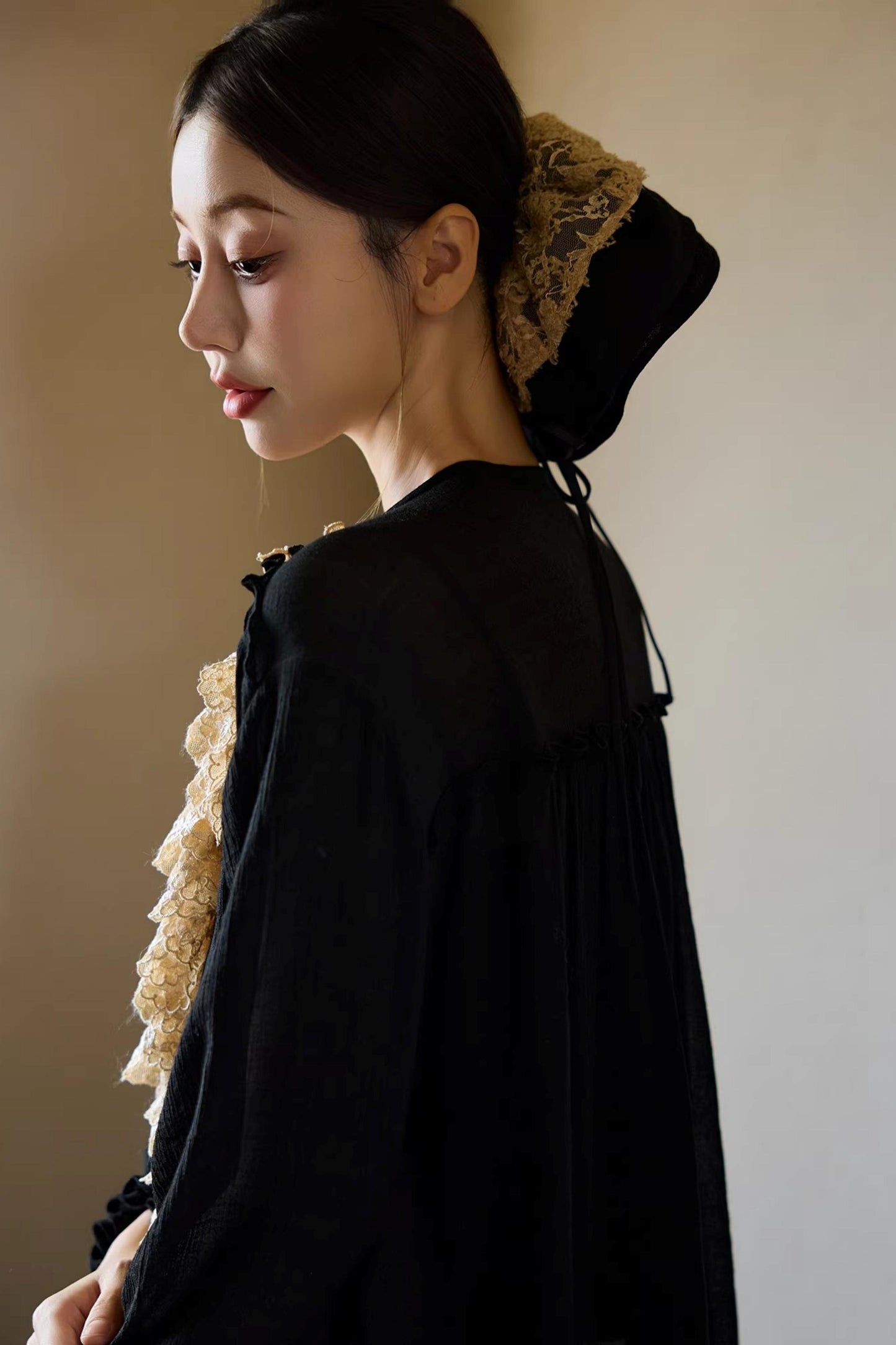 Plant-Dyed Lace Sleeve Shirt Set-Up