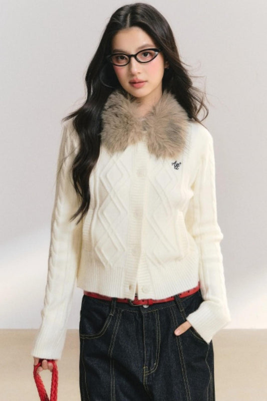 Velvet Snow Cable Knit Cardigan