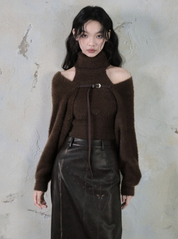 Knitted layered two-piece tops set