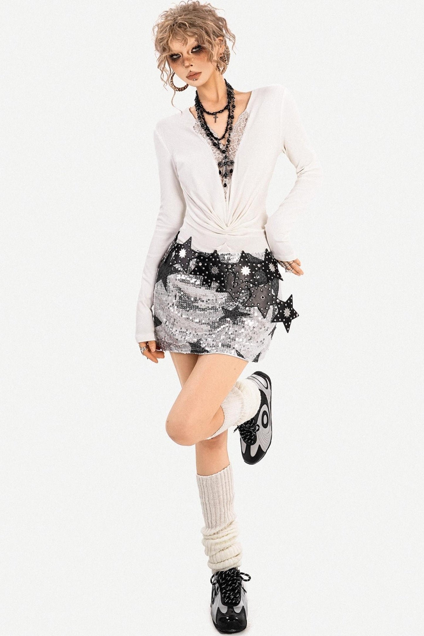 Y2K Metallic Sequin Mini Skirt